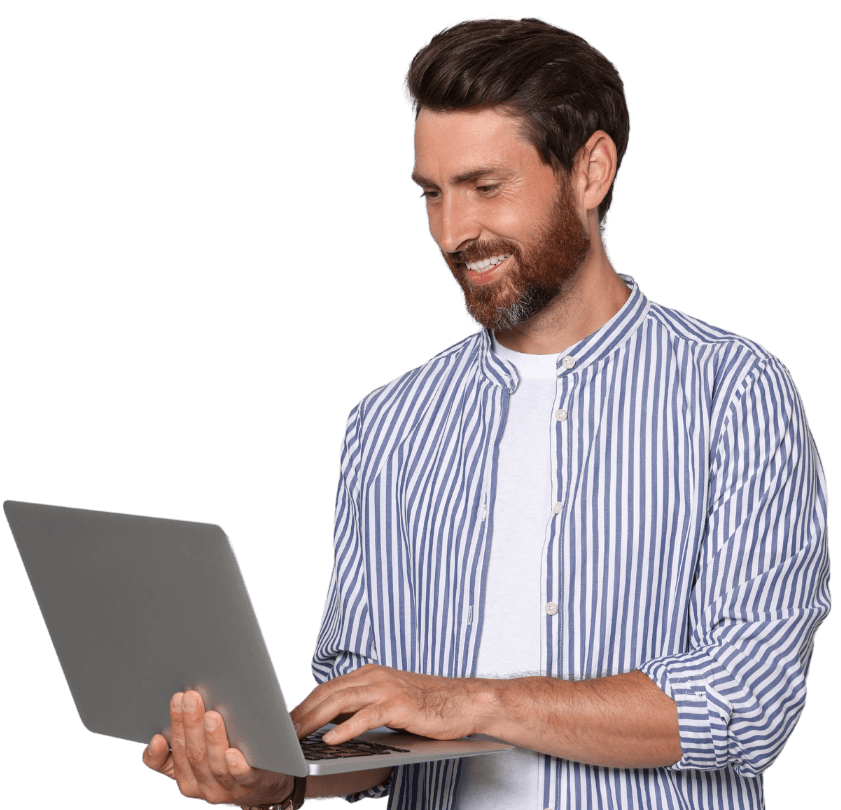 man holding laptop
