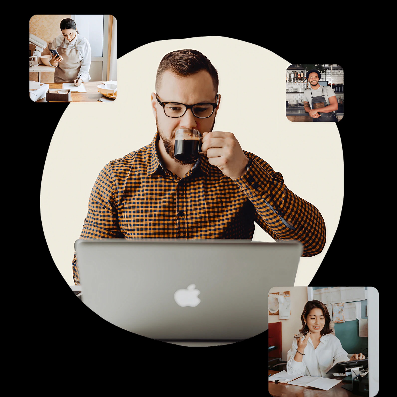a collage image of local business owners
